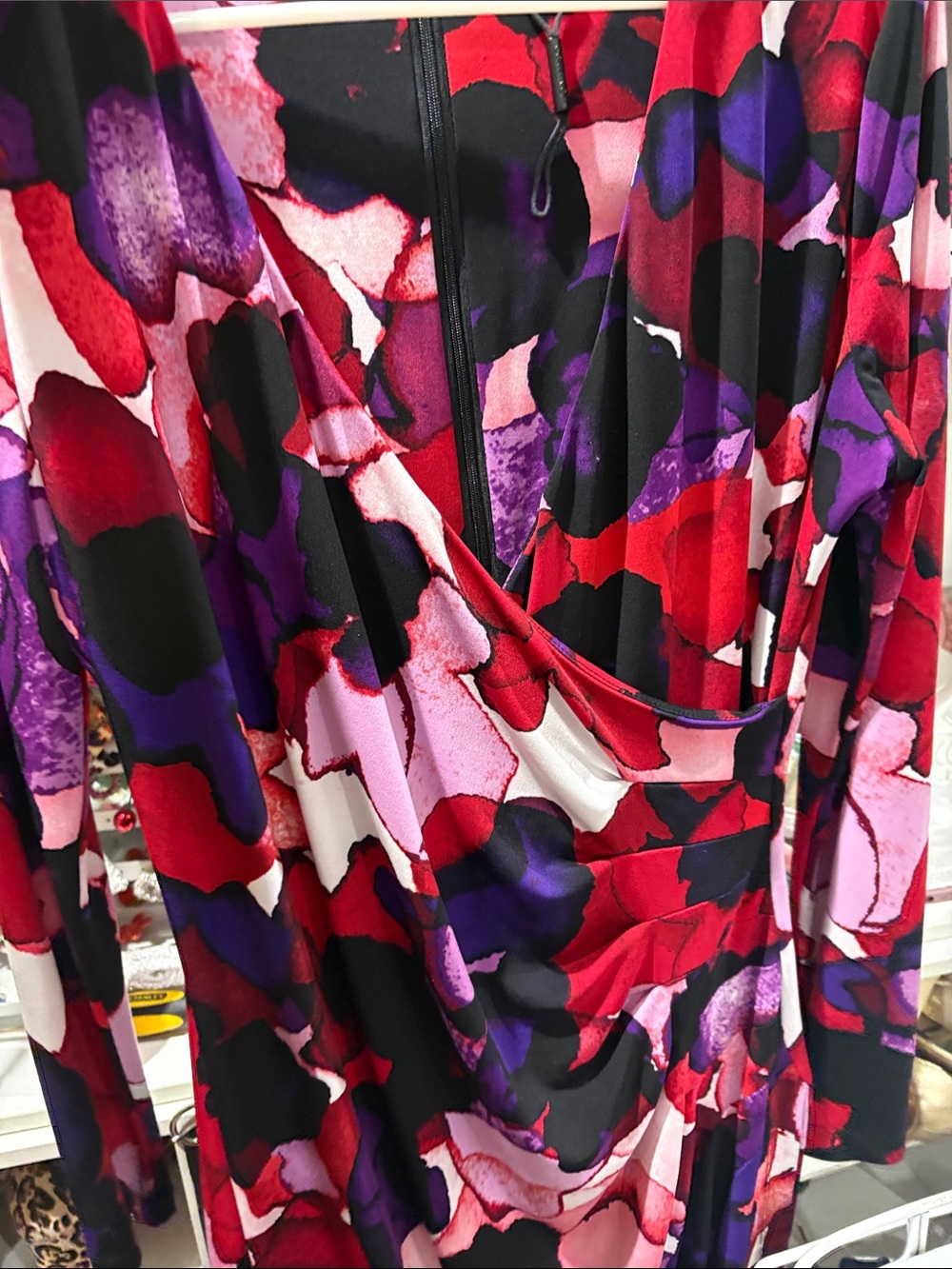Calvin Klein Red Pink Purple Floral Wrap Dress - Picture 6 of 8